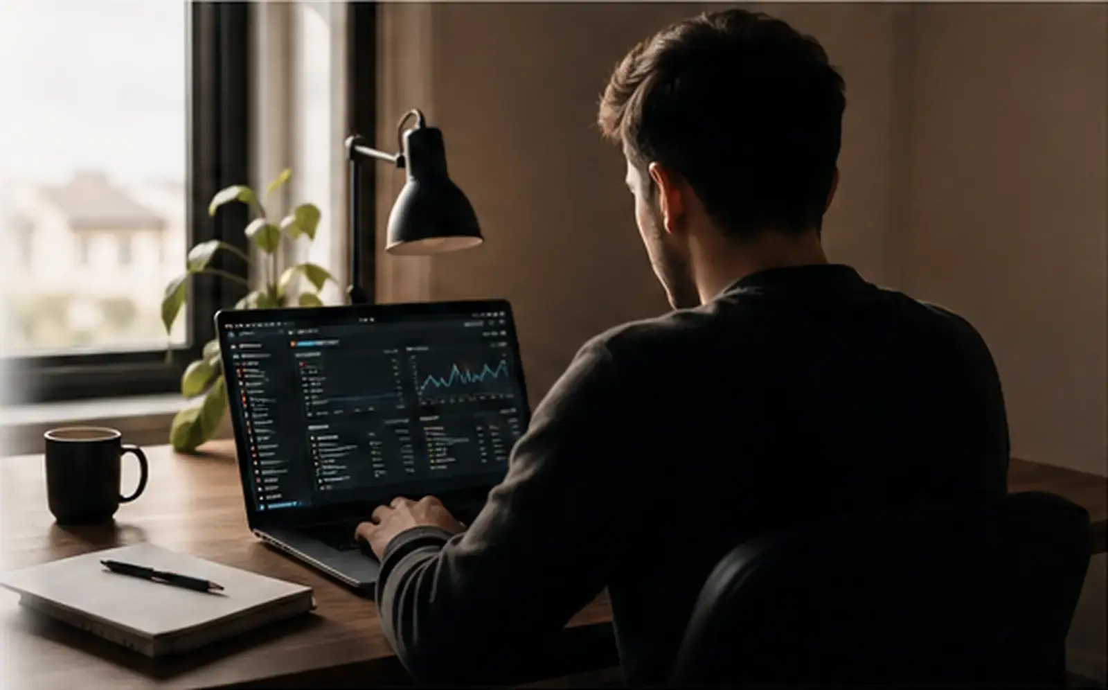 Kastriot Tanaj at a desk, working on an SEO dashboard