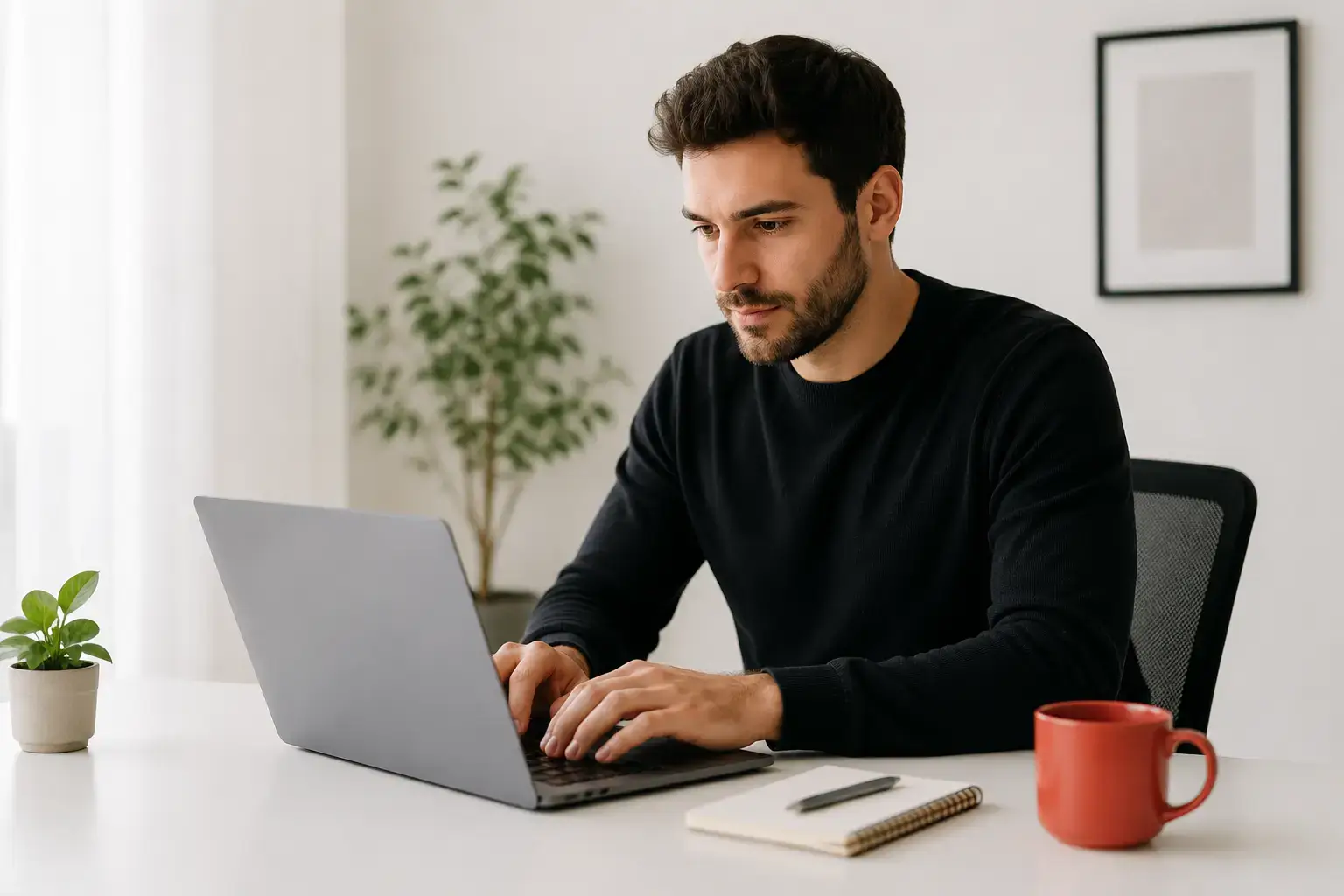 A student following an SEO bootcamp lesson on a laptop